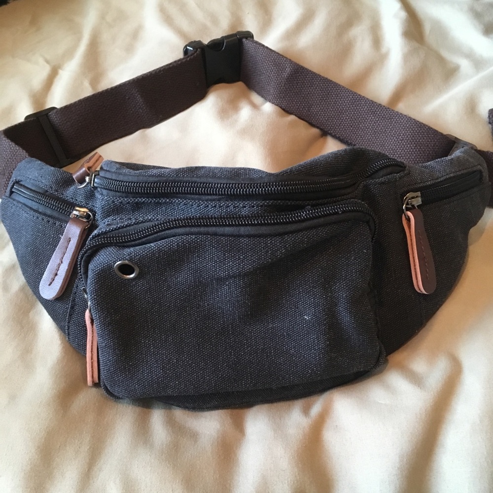 Black Fanny Pack with leather accents